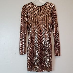 Parisian Dress Sequin Bronze Blk L/S Sz 6